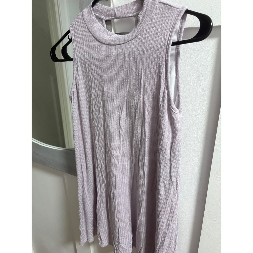 Paper Crane For All Seasons Lavender Ribbed Mock Neck Keyhole Sleeveless Top L